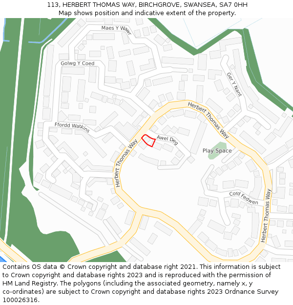 113, HERBERT THOMAS WAY, BIRCHGROVE, SWANSEA, SA7 0HH: Location map and indicative extent of plot