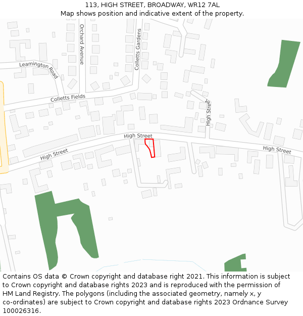 113, HIGH STREET, BROADWAY, WR12 7AL: Location map and indicative extent of plot