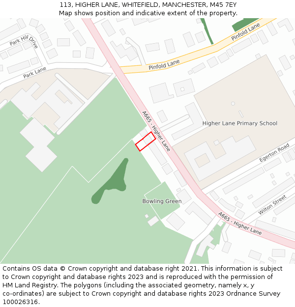 113, HIGHER LANE, WHITEFIELD, MANCHESTER, M45 7EY: Location map and indicative extent of plot