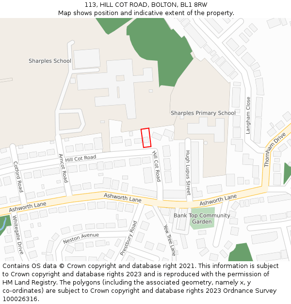 113, HILL COT ROAD, BOLTON, BL1 8RW: Location map and indicative extent of plot