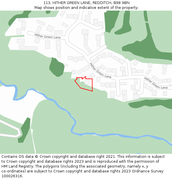 113, HITHER GREEN LANE, REDDITCH, B98 9BN: Location map and indicative extent of plot