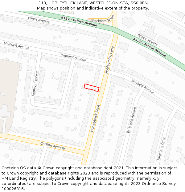 113, HOBLEYTHICK LANE, WESTCLIFF-ON-SEA, SS0 0RN: Location map and indicative extent of plot