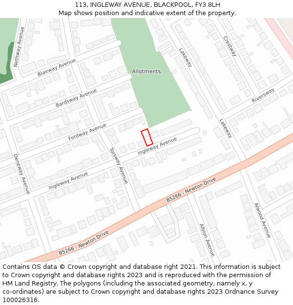 113, INGLEWAY AVENUE, BLACKPOOL, FY3 8LH: Location map and indicative extent of plot