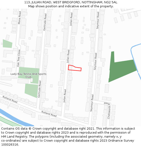 113, JULIAN ROAD, WEST BRIDGFORD, NOTTINGHAM, NG2 5AL: Location map and indicative extent of plot