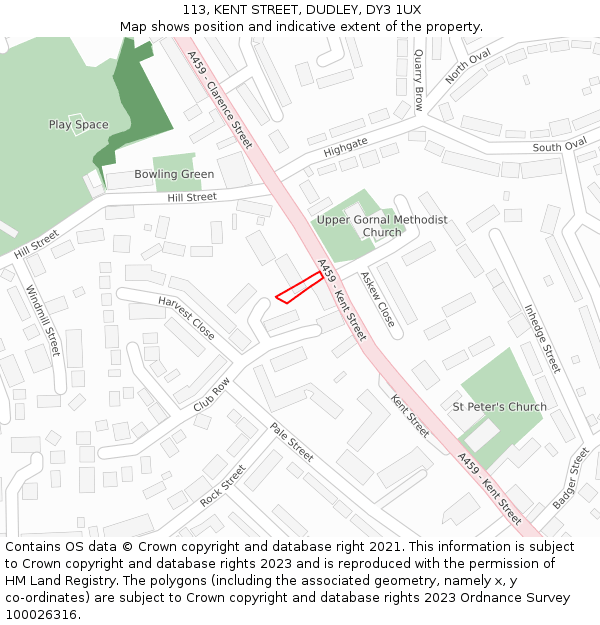 113, KENT STREET, DUDLEY, DY3 1UX: Location map and indicative extent of plot