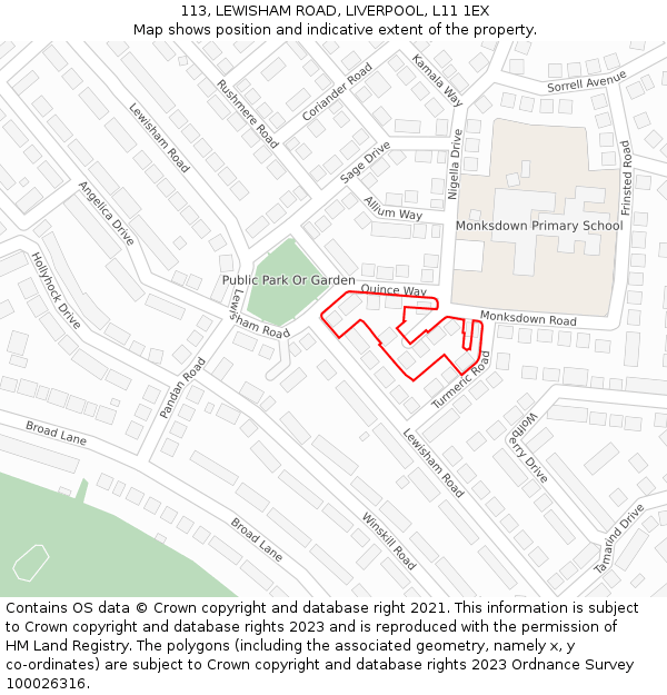 113, LEWISHAM ROAD, LIVERPOOL, L11 1EX: Location map and indicative extent of plot