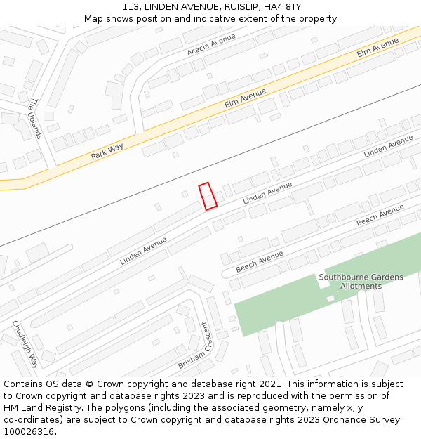 113, LINDEN AVENUE, RUISLIP, HA4 8TY: Location map and indicative extent of plot