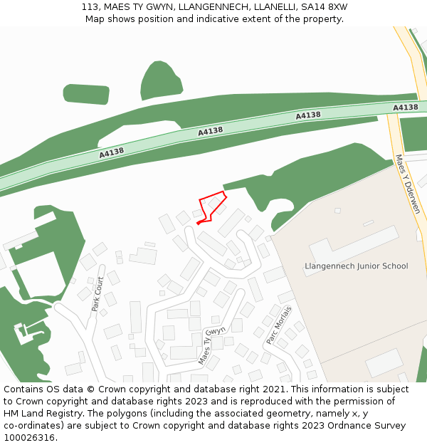 113, MAES TY GWYN, LLANGENNECH, LLANELLI, SA14 8XW: Location map and indicative extent of plot