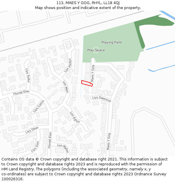 113, MAES Y GOG, RHYL, LL18 4QJ: Location map and indicative extent of plot