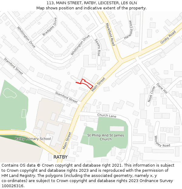 113, MAIN STREET, RATBY, LEICESTER, LE6 0LN: Location map and indicative extent of plot