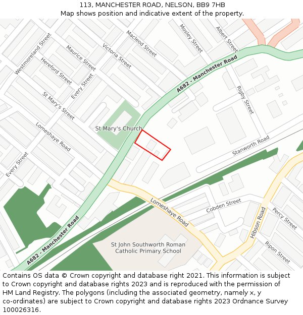 113, MANCHESTER ROAD, NELSON, BB9 7HB: Location map and indicative extent of plot