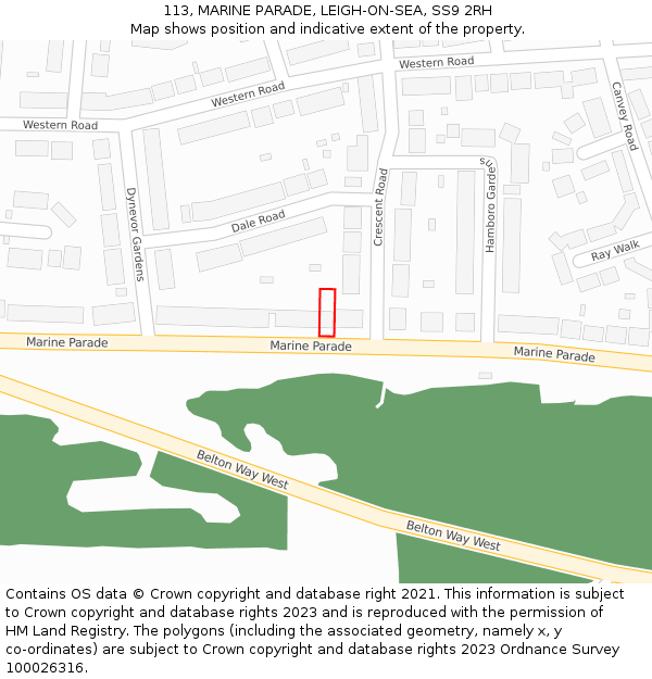 113, MARINE PARADE, LEIGH-ON-SEA, SS9 2RH: Location map and indicative extent of plot