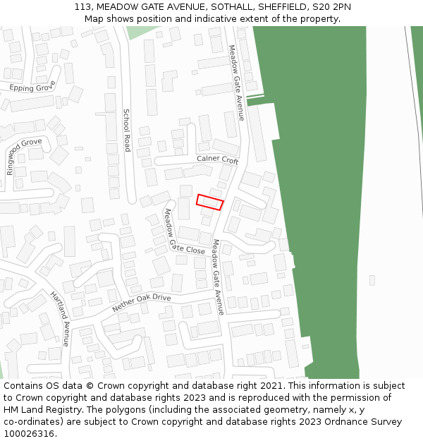 113, MEADOW GATE AVENUE, SOTHALL, SHEFFIELD, S20 2PN: Location map and indicative extent of plot
