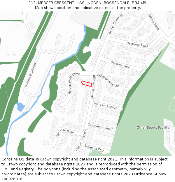 113, MERCER CRESCENT, HASLINGDEN, ROSSENDALE, BB4 4RL: Location map and indicative extent of plot