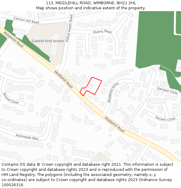 113, MIDDLEHILL ROAD, WIMBORNE, BH21 2HL: Location map and indicative extent of plot