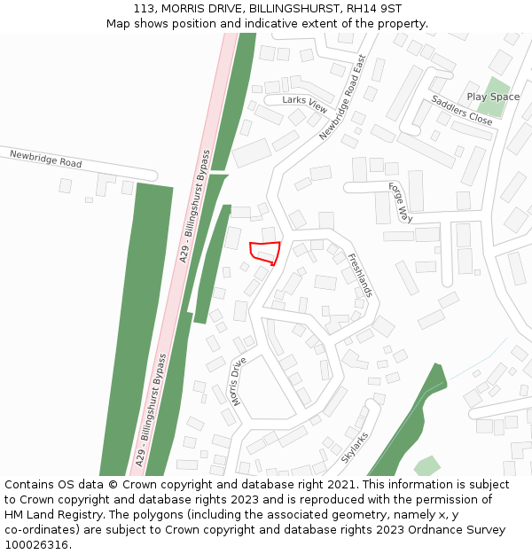 113, MORRIS DRIVE, BILLINGSHURST, RH14 9ST: Location map and indicative extent of plot