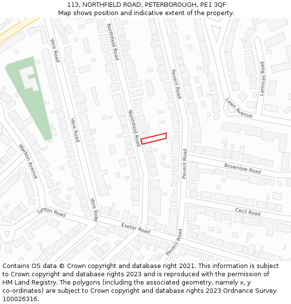 113, NORTHFIELD ROAD, PETERBOROUGH, PE1 3QF: Location map and indicative extent of plot