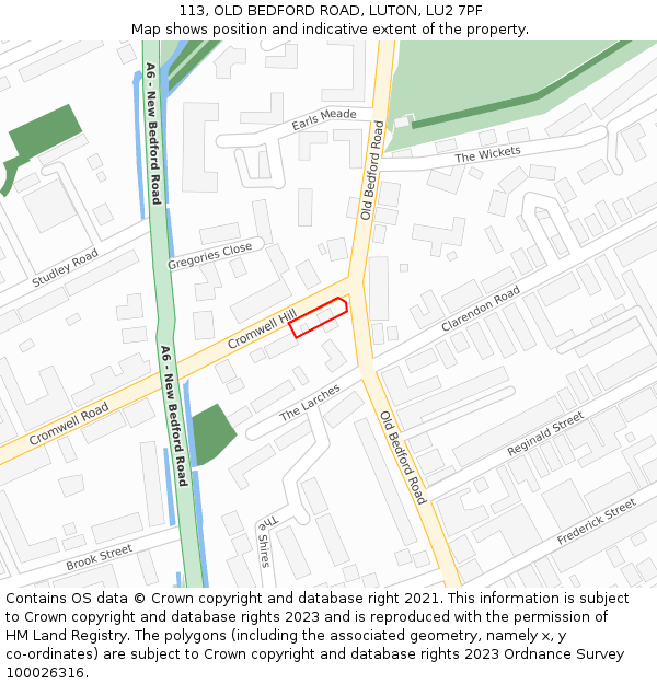 113, OLD BEDFORD ROAD, LUTON, LU2 7PF: Location map and indicative extent of plot