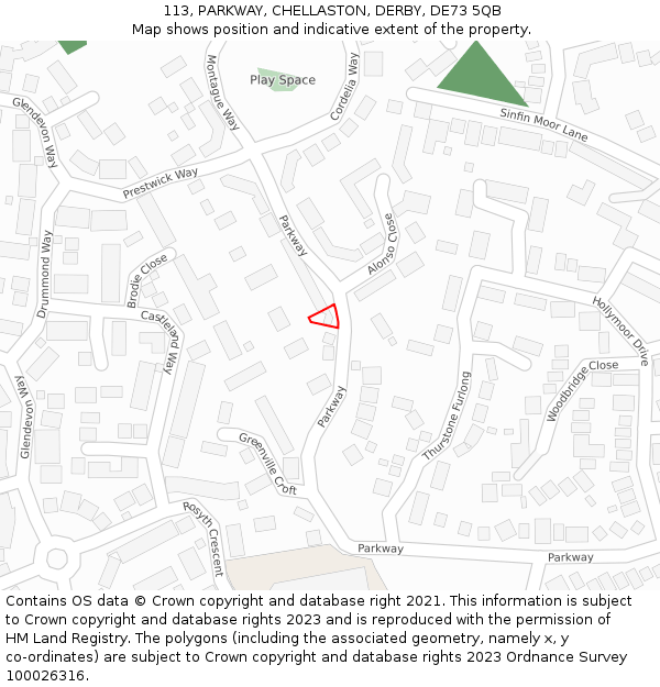 113, PARKWAY, CHELLASTON, DERBY, DE73 5QB: Location map and indicative extent of plot