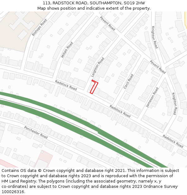 113, RADSTOCK ROAD, SOUTHAMPTON, SO19 2HW: Location map and indicative extent of plot