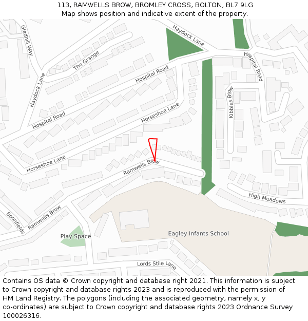 113, RAMWELLS BROW, BROMLEY CROSS, BOLTON, BL7 9LG: Location map and indicative extent of plot