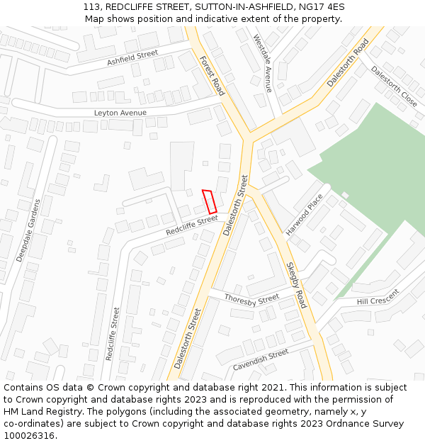 113, REDCLIFFE STREET, SUTTON-IN-ASHFIELD, NG17 4ES: Location map and indicative extent of plot