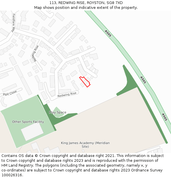 113, REDWING RISE, ROYSTON, SG8 7XD: Location map and indicative extent of plot