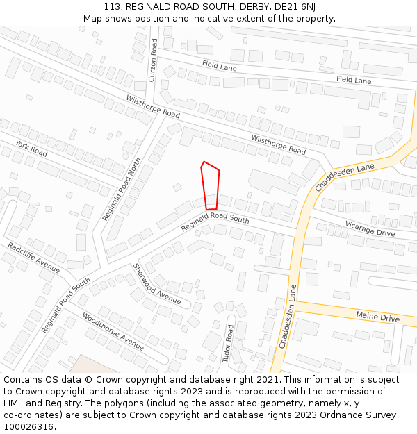 113, REGINALD ROAD SOUTH, DERBY, DE21 6NJ: Location map and indicative extent of plot