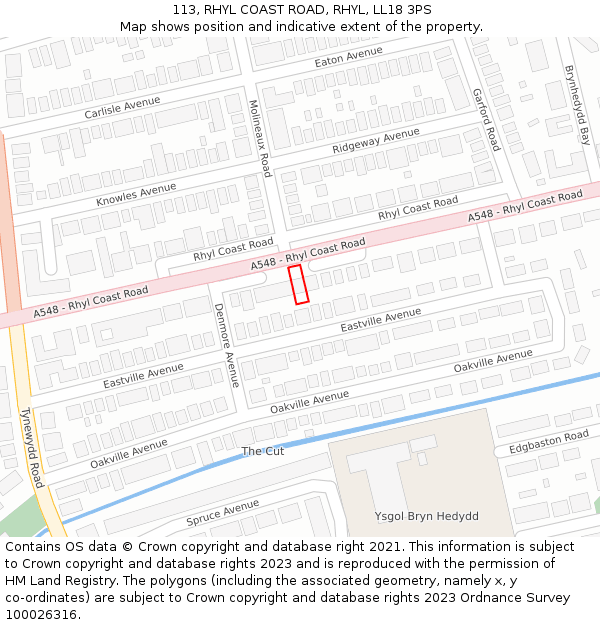 113, RHYL COAST ROAD, RHYL, LL18 3PS: Location map and indicative extent of plot