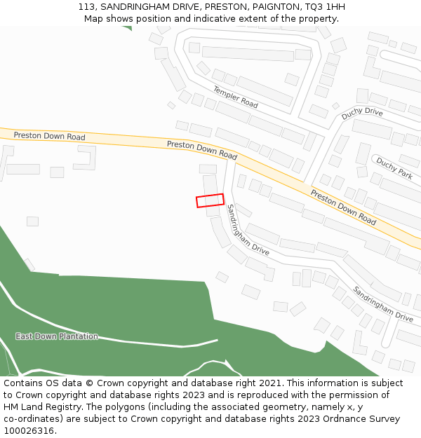 113, SANDRINGHAM DRIVE, PRESTON, PAIGNTON, TQ3 1HH: Location map and indicative extent of plot
