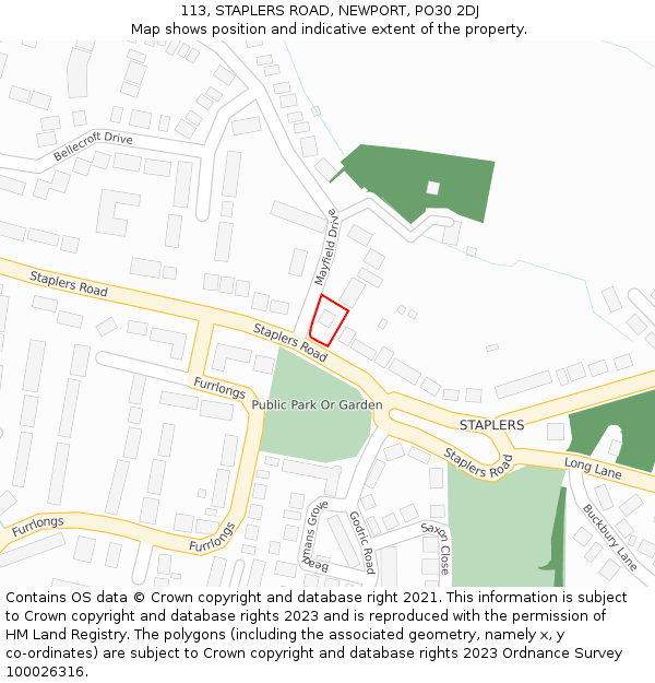 113, STAPLERS ROAD, NEWPORT, PO30 2DJ: Location map and indicative extent of plot