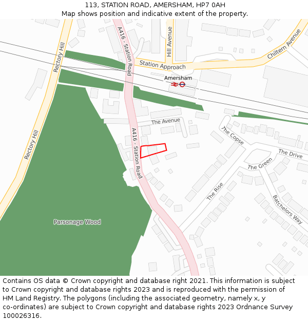 113, STATION ROAD, AMERSHAM, HP7 0AH: Location map and indicative extent of plot