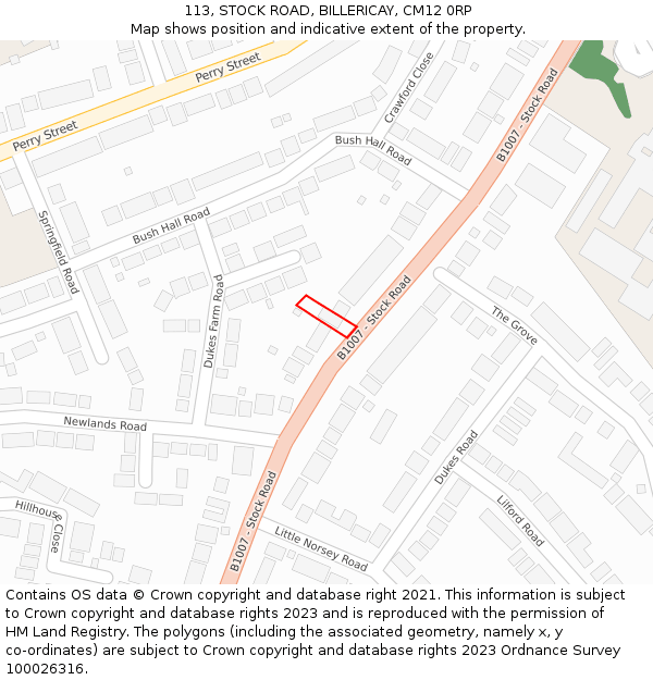 113, STOCK ROAD, BILLERICAY, CM12 0RP: Location map and indicative extent of plot