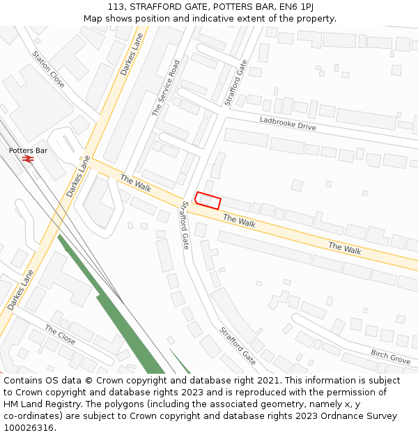 113, STRAFFORD GATE, POTTERS BAR, EN6 1PJ: Location map and indicative extent of plot