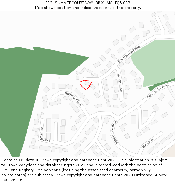 113, SUMMERCOURT WAY, BRIXHAM, TQ5 0RB: Location map and indicative extent of plot