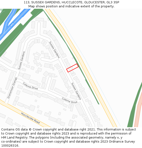 113, SUSSEX GARDENS, HUCCLECOTE, GLOUCESTER, GL3 3SP: Location map and indicative extent of plot
