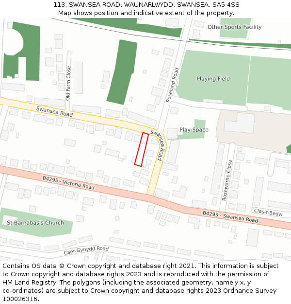 113, SWANSEA ROAD, WAUNARLWYDD, SWANSEA, SA5 4SS: Location map and indicative extent of plot