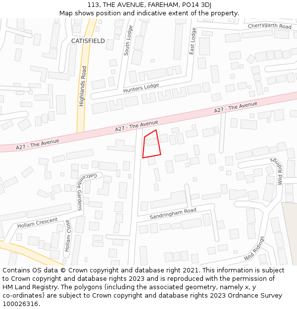 113, THE AVENUE, FAREHAM, PO14 3DJ: Location map and indicative extent of plot