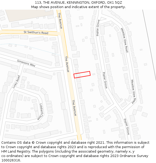 113, THE AVENUE, KENNINGTON, OXFORD, OX1 5QZ: Location map and indicative extent of plot