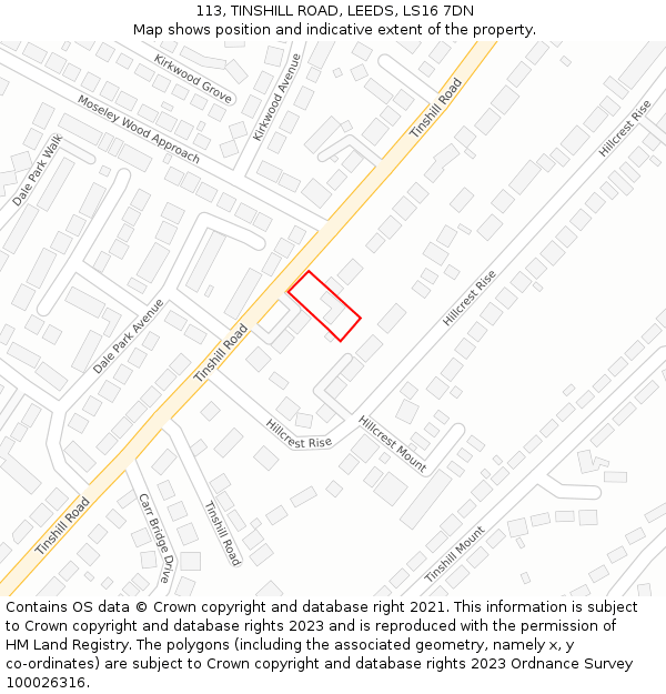 113, TINSHILL ROAD, LEEDS, LS16 7DN: Location map and indicative extent of plot