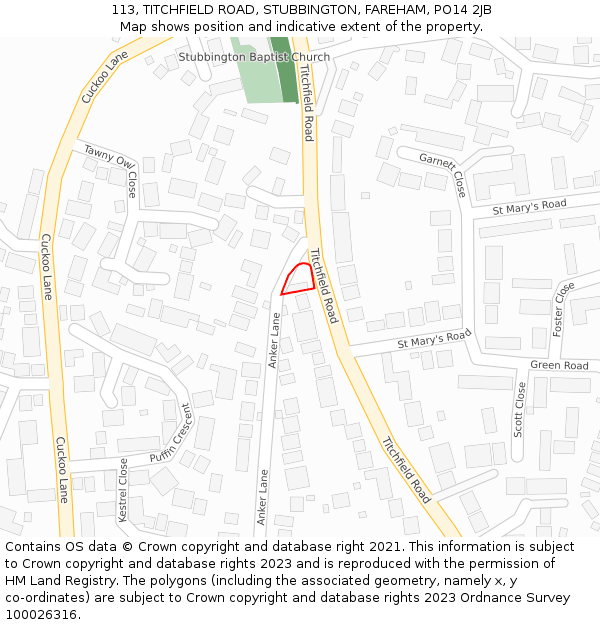113, TITCHFIELD ROAD, STUBBINGTON, FAREHAM, PO14 2JB: Location map and indicative extent of plot