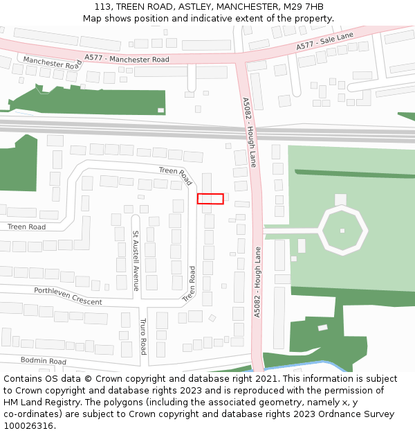 113, TREEN ROAD, ASTLEY, MANCHESTER, M29 7HB: Location map and indicative extent of plot