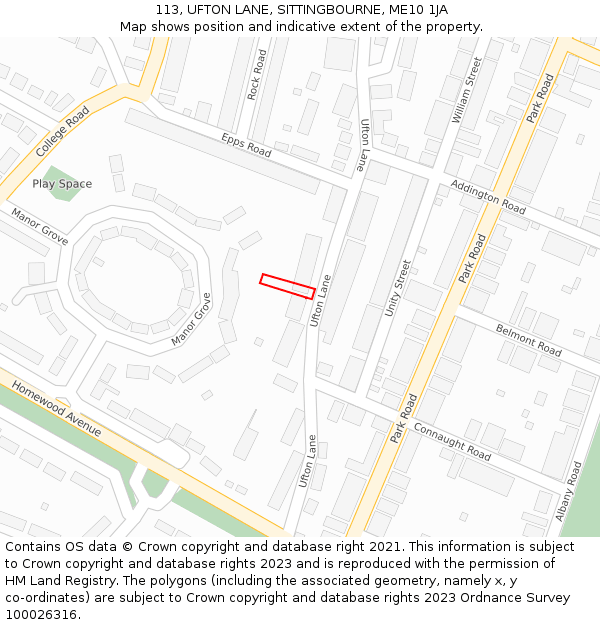 113, UFTON LANE, SITTINGBOURNE, ME10 1JA: Location map and indicative extent of plot