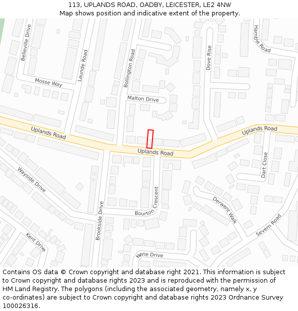 113, UPLANDS ROAD, OADBY, LEICESTER, LE2 4NW: Location map and indicative extent of plot