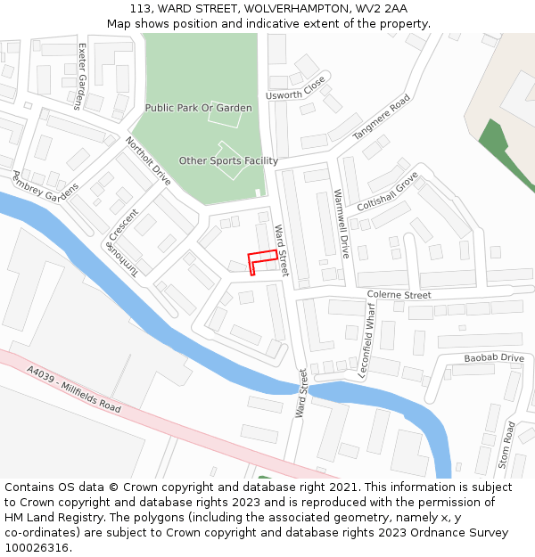 113, WARD STREET, WOLVERHAMPTON, WV2 2AA: Location map and indicative extent of plot