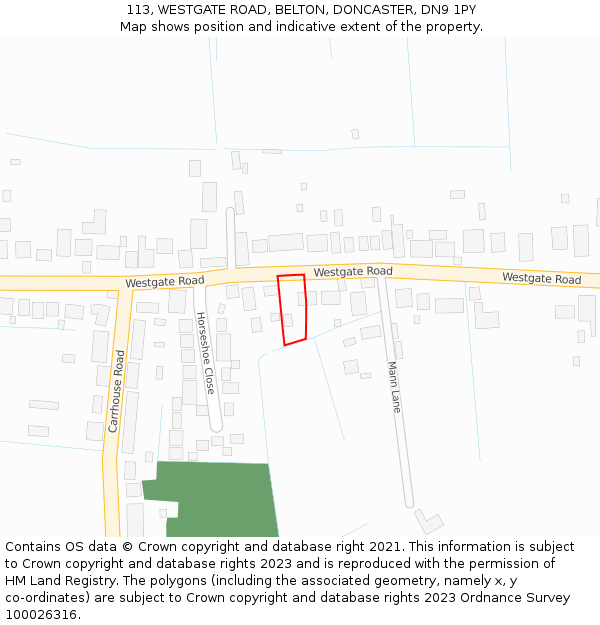 113, WESTGATE ROAD, BELTON, DONCASTER, DN9 1PY: Location map and indicative extent of plot