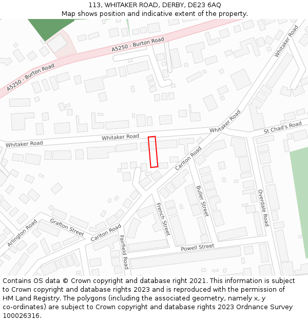 113, WHITAKER ROAD, DERBY, DE23 6AQ: Location map and indicative extent of plot