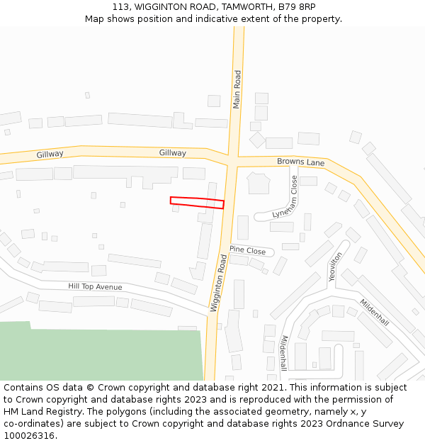 113, WIGGINTON ROAD, TAMWORTH, B79 8RP: Location map and indicative extent of plot