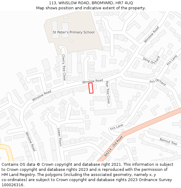 113, WINSLOW ROAD, BROMYARD, HR7 4UQ: Location map and indicative extent of plot