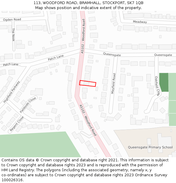 113, WOODFORD ROAD, BRAMHALL, STOCKPORT, SK7 1QB: Location map and indicative extent of plot